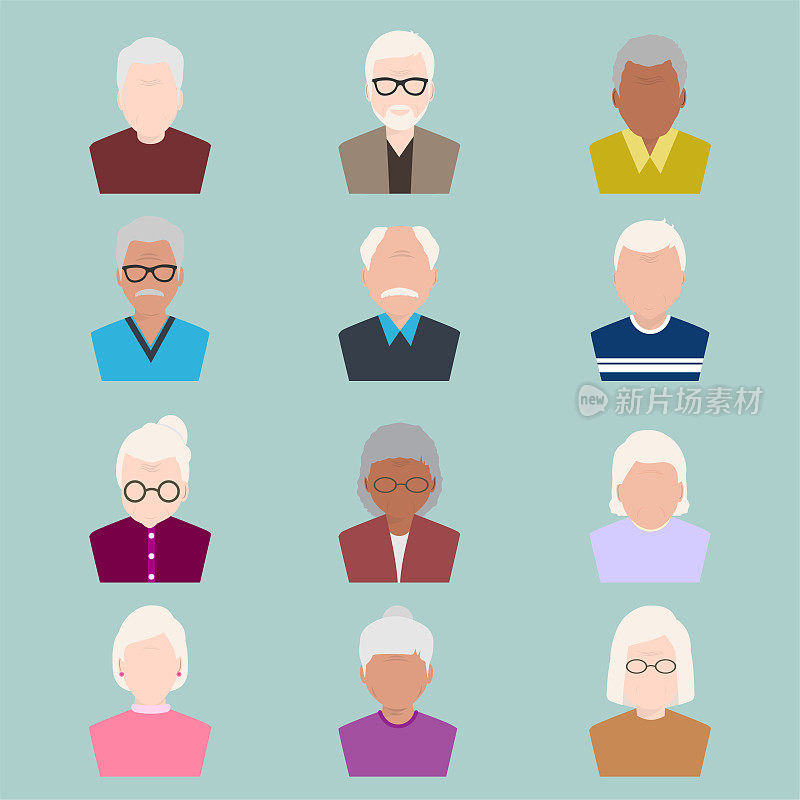 set of elder people icon, old people illustration